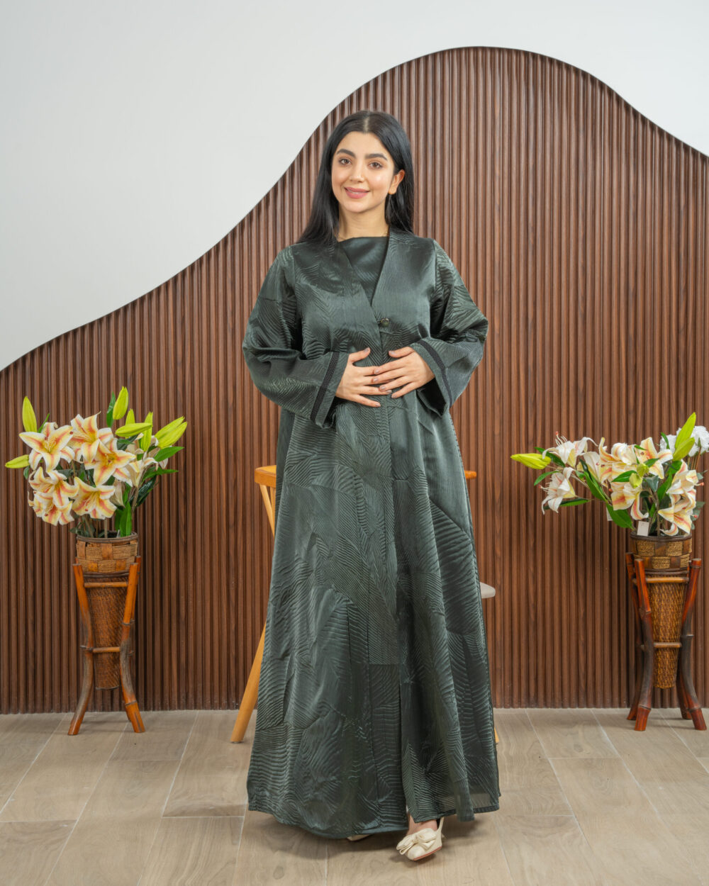 orgainza green self shaded with dress