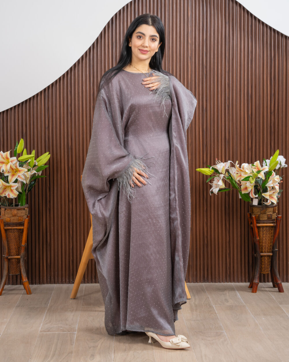 Butter fly kaftan grey